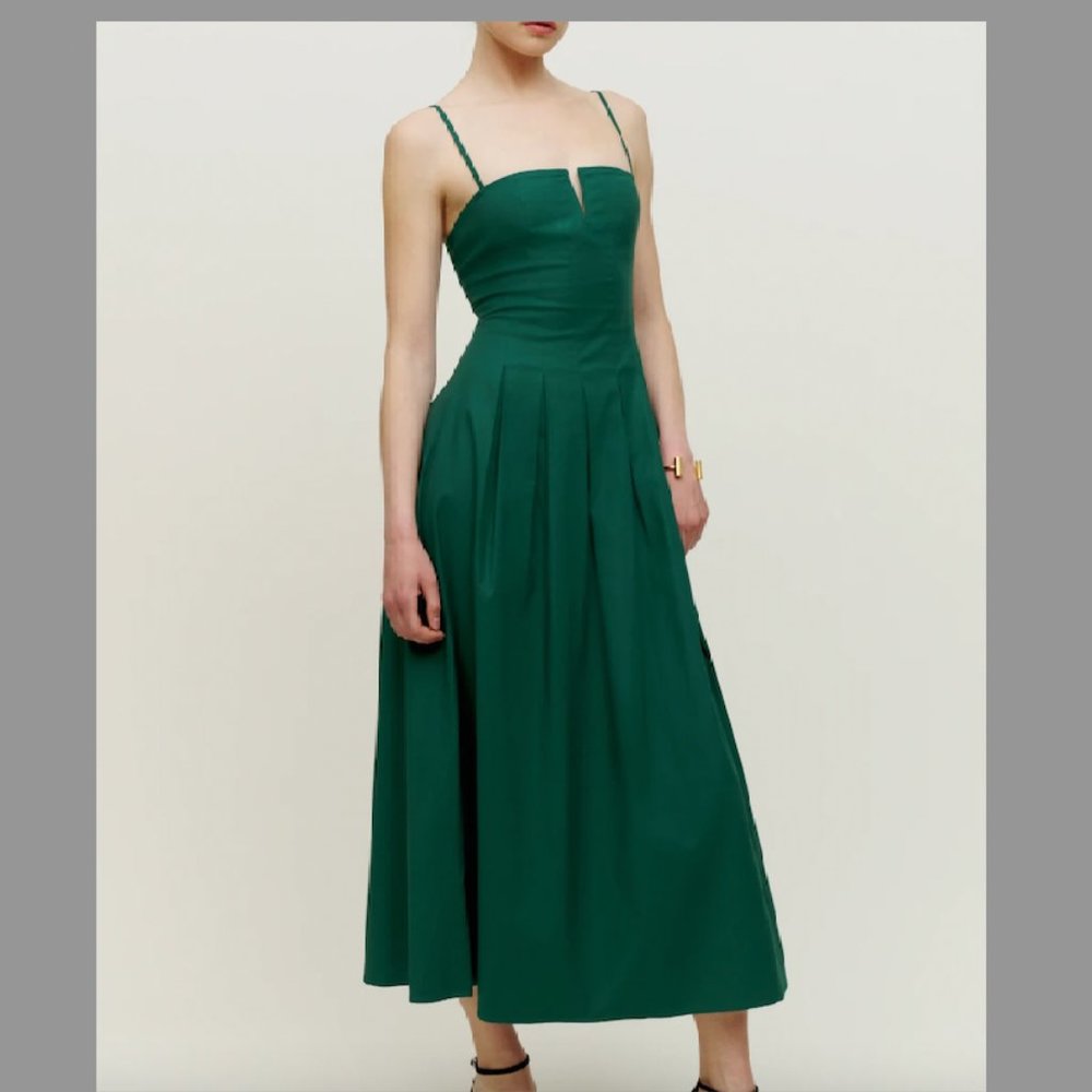 Reformation Midi Dress, Emerald Green, Size 4